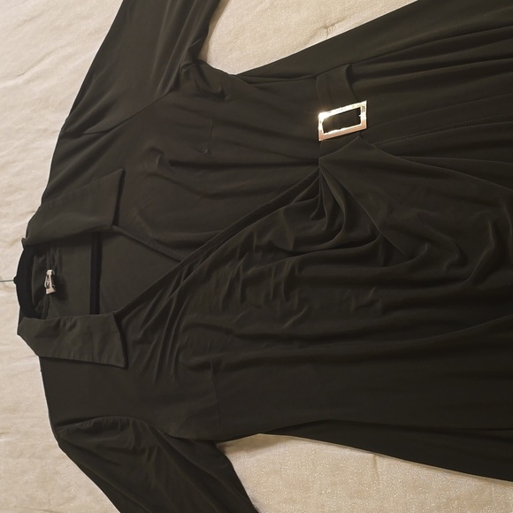 Anne Klein Dark Military Green Midi Dress with Gold Buckle - Picture 8 of 11